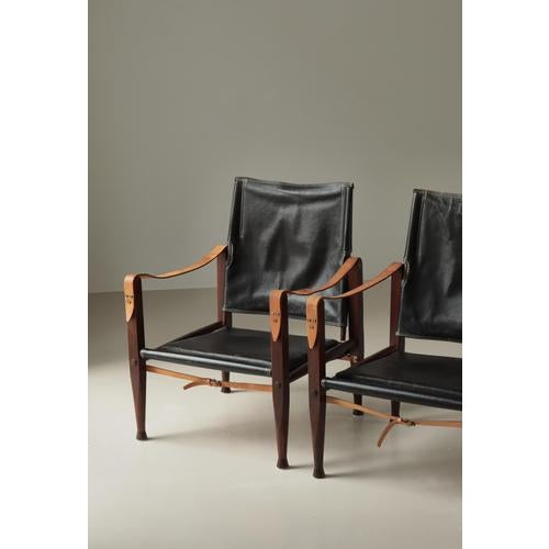 Animal Skin Safari Lounge Chairs in Black Leather and Ash attributed to Kaare Klint for Rud. Rasmussen, 1950s, Set of 2 For Sale - Image 7 of 18