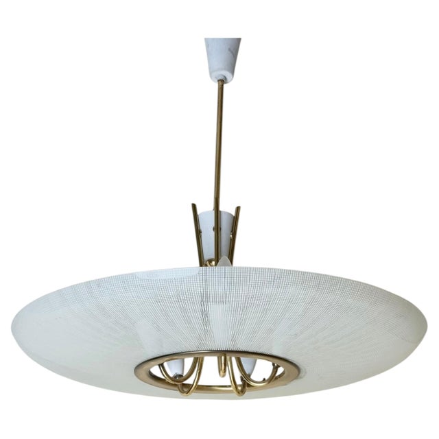 Mid-Century Brass and Textured Glass Pendant, 1950s For Sale - Image 16 of 16