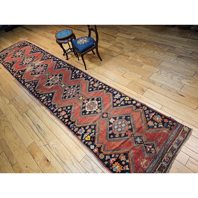 Antique Caucasian Karabagh Runner, Hand-Knotted Wool, Red & Navy, 4' x 17' For Sale - Image 13 of 13