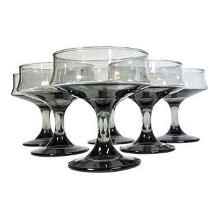 Smoky Grey Champagne Coupes- Set of Six For Sale