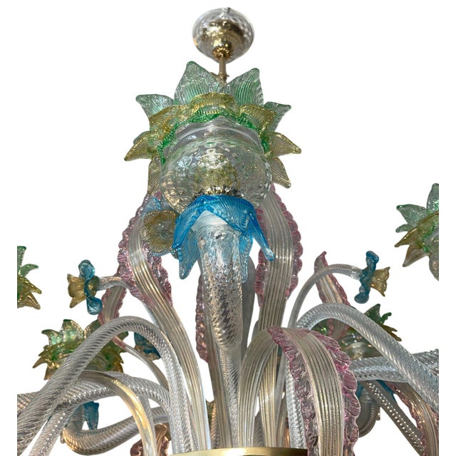 Transparent Italian Murano Glass Multi-Color Floral Chandelier For Sale - Image 8 of 11