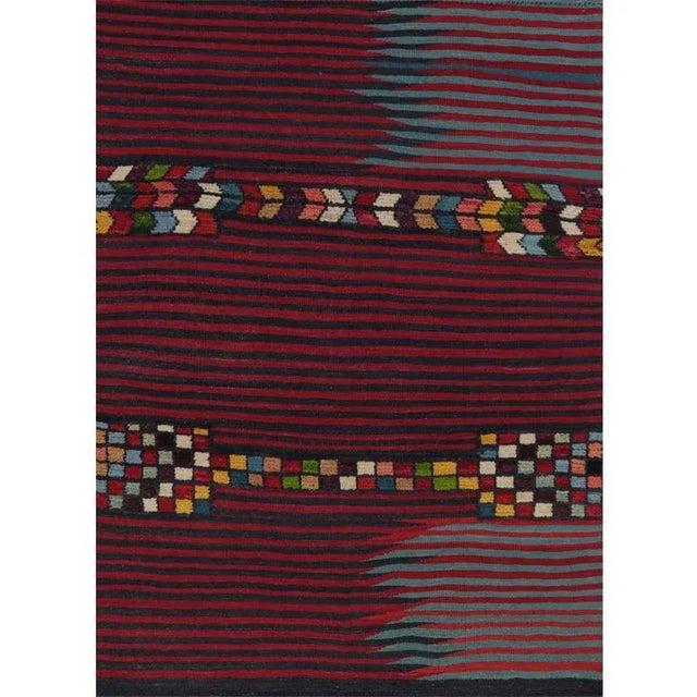 Red Handwoven Scandinavian Style Persian Kilim Area Rug 4′ × 5'7″ For Sale - Image 8 of 8