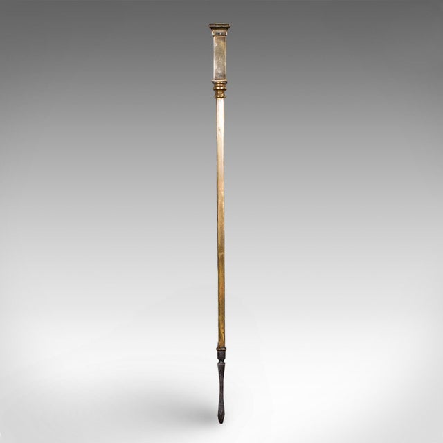 Trio of Antique Fireside Tools, English, Brass, Poker, Tongs, Shovel, Victorian For Sale - Image 10 of 12