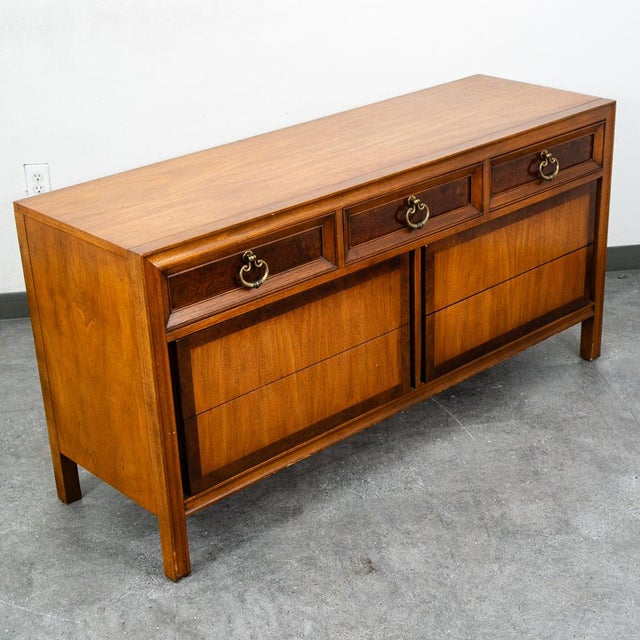 Wood Mid Century Modern Dresser Credenza 7 Drawer Basic Witz Wood Vintage MCM Brass For Sale - Image 7 of 12