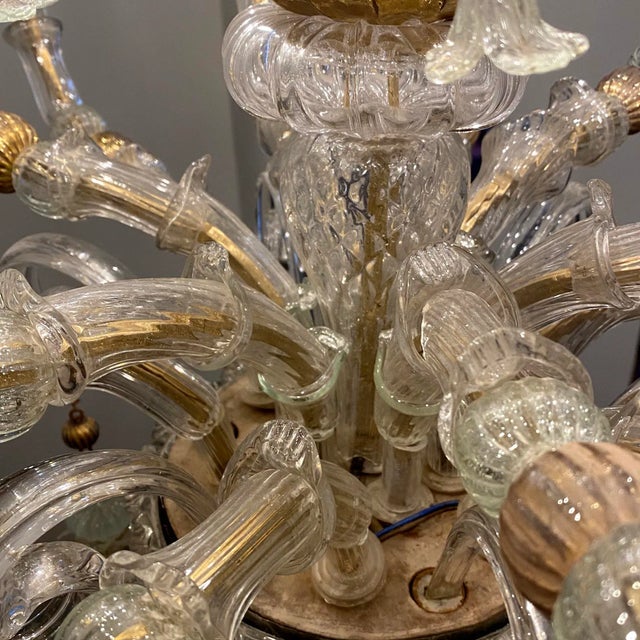 Vintage Baroque Style Gold and Murano Glass Chandelier, 1930s For Sale - Image 11 of 18