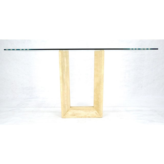 Travertine Sculptural Low Profile U Shape Base Glass Top Console Table MINT