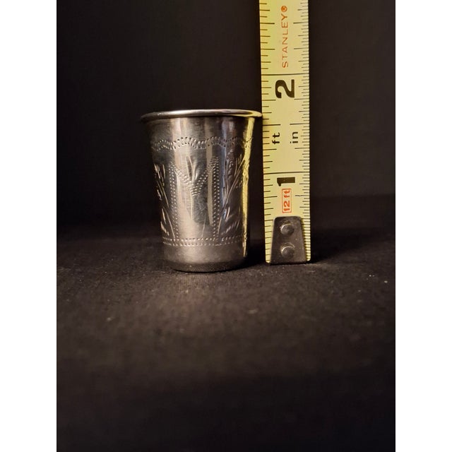 This authentic Imperial Russian .84 zolotnik silver vodka shot cup (or miniature Judaica Kiddush cup) was crafted in Kiev...