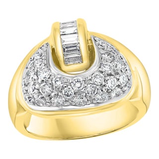 0.75 Carat Diamond Cocktail 18 Karat Yellow Gold Ring, Size 4, vs/ G For Sale