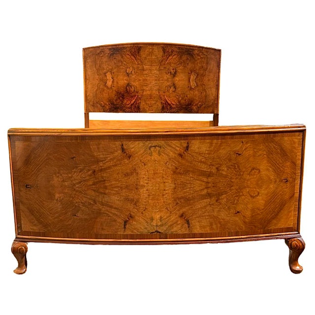 Wood Art Deco Figured Walnut Double Bed, 1920s For Sale - Image 7 of 13