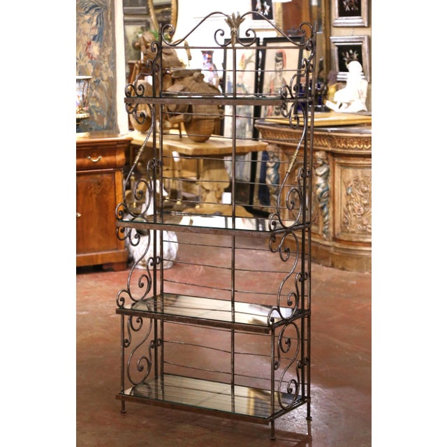 Metal Mid-Century French Wrought Iron Four-Tier Baker's Rack With Brass Accents For Sale - Image 7 of 12