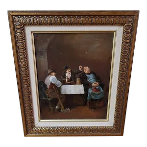 19th Century German Bar Scene Painting the Good Old Monk Signed Theo Kramer 1883