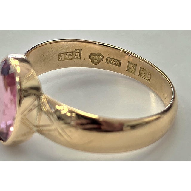 Mid 20th Century Vintage Finnish 1.80 Carat Pink Oval Gemstone Tourmaline Bezel Rose Gold Ring, Size 7.75 For Sale - Image 5 of 6