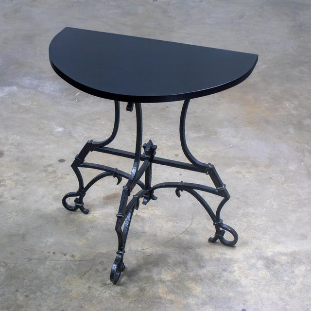 Wood Early 20th Century Art Deco Italianate Demilune Table Black Painted Hand Wrought Iron Base For Sale - Image 7 of 18