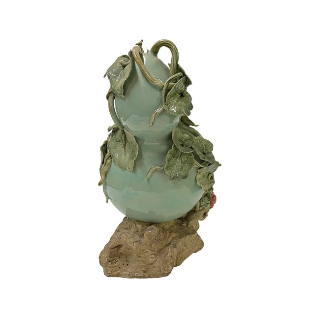 Ceramic Handmade Light Green Ceramic Artistic Gourd Figure Display Art For Sale - Image 7 of 11