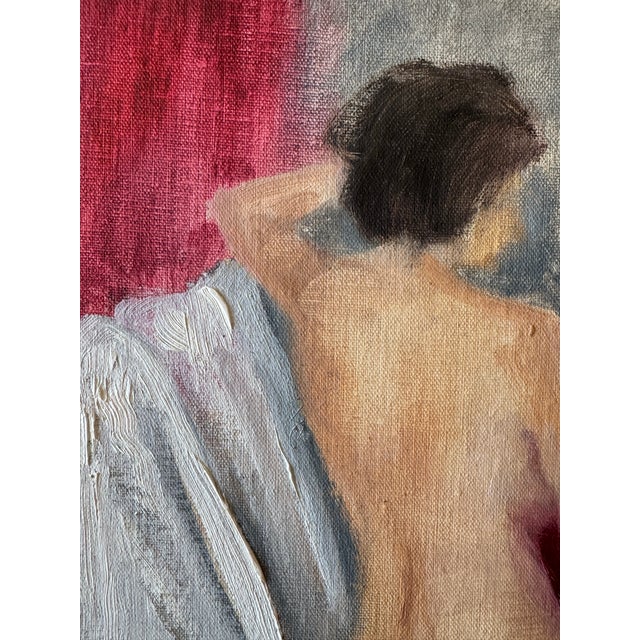 Figurative Vintage Impressionist Oil Painting of Seated Female Nude, Unsigned Figurative Study For Sale - Image 3 of 7