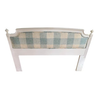 Modern Upholstered Blue & White Headboard For Sale
