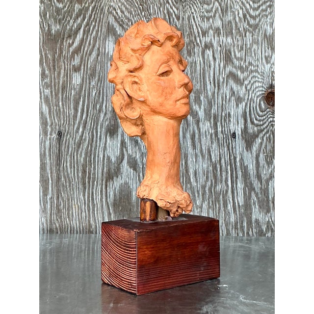Vintage Boho Original Terracotta Bust of Woman For Sale - Image 11 of 11