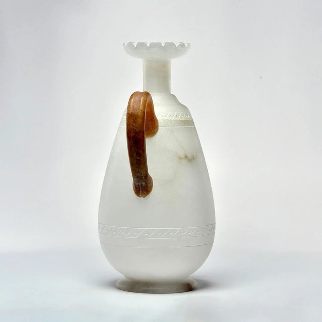 Tall Alabaster Ewer With Contrasting Handle and Fluted Rim For Sale - Image 4 of 10