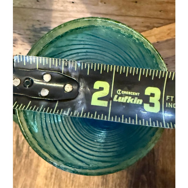 Blue Vintage Glasses Mexican Hand Blown Blue Green Wine Glass Goblets Swirl Pattern 8.5” - a Pair For Sale - Image 8 of 8