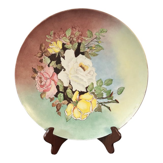 Early 20th Century Hutschenreuther Selb Bavaria Germany Artist Stulham Signed Rose Charger Plate For Sale
