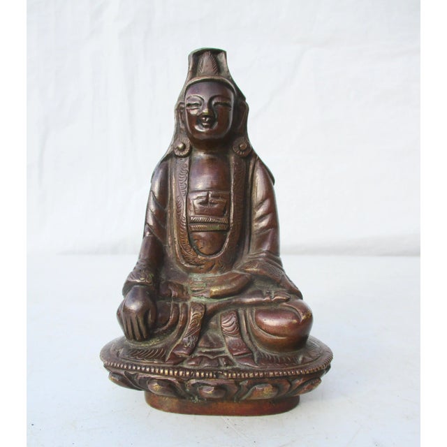 Metal Sino-Tibetan Kuan-Yin Seated Bronze Late 19th Century For Sale - Image 7 of 7