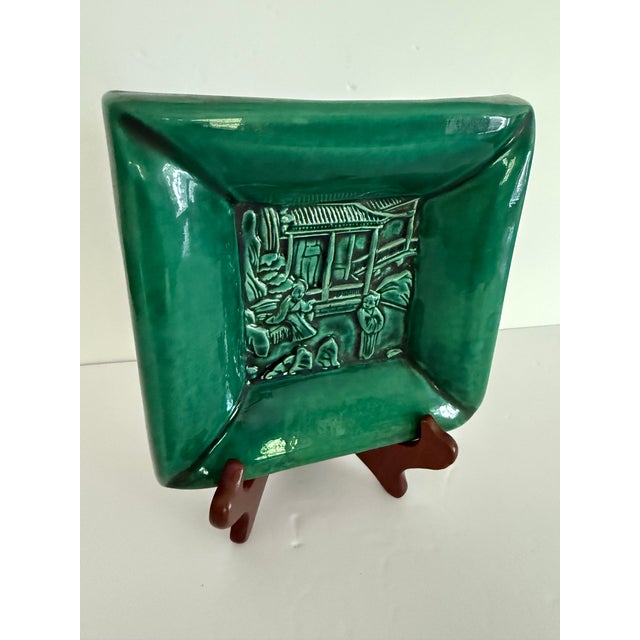 Mid 20th Century Vintage Green Asian Relief Ashtray Catchall For Sale - Image 5 of 12