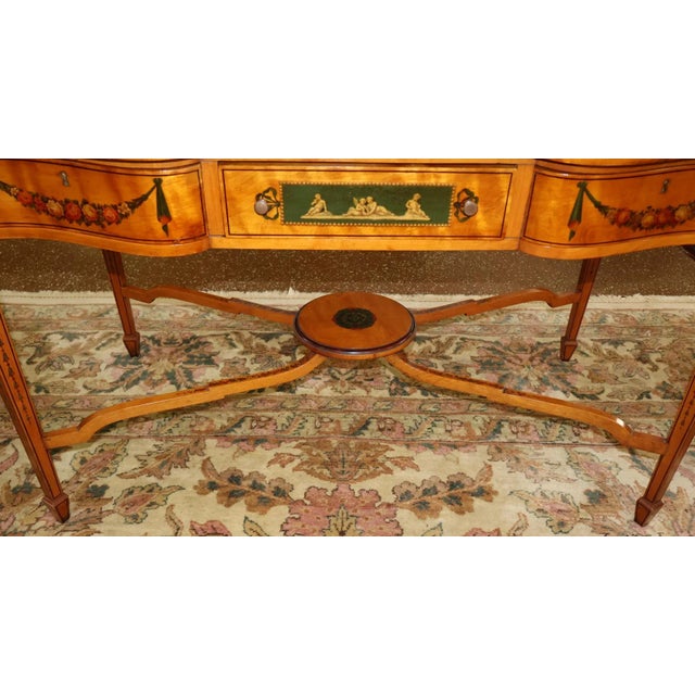 19th Century English Paint Decorated Adam Style Satinwood Writing Table Desk For Sale - Image 16 of 18
