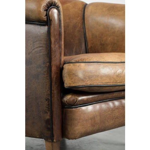 Vintage English-Style Club Chair in Sheepskin Leather For Sale - Image 10 of 14
