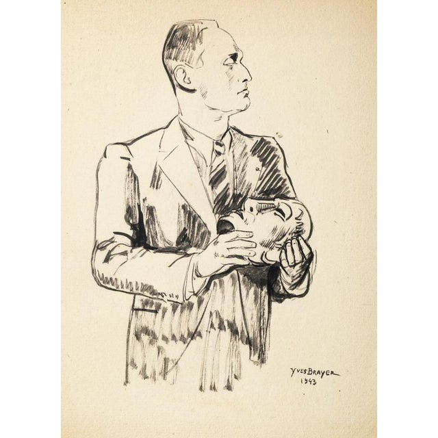 Modern Yves Brayer, La Masque, 1943, Pen Drawing For Sale - Image 3 of 3