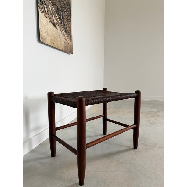 Brown Danish Cord Woven Bench Ottoman Hand-Crafted Midcentury (France) 1960s Weathered For Sale - Image 8 of 13