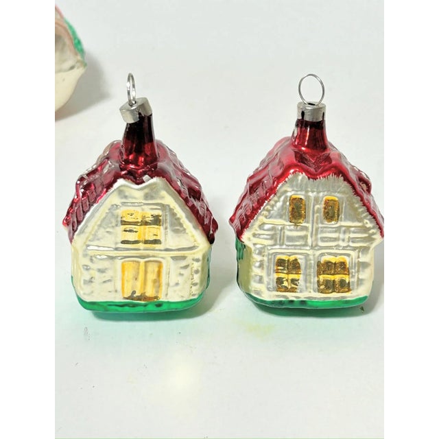 Red 1950s European Cottage House Glass Christmas Ornaments – Hand Painted – Set of 6 For Sale - Image 8 of 12