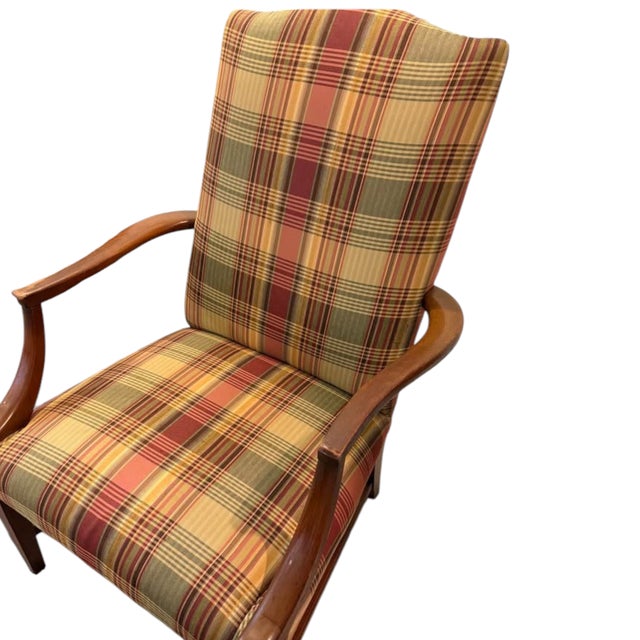 Discover a Stunning Rare Vintage Pair of High-Back Armchairs & Ottoman by Ethan Allen For Sale - Image 9 of 12