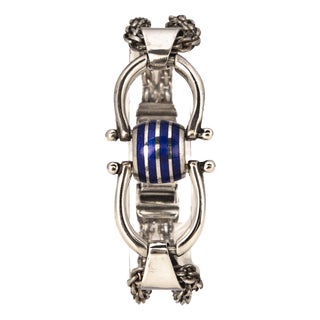 Vintage 925 Silver Equestrian Horsebit Bracelet with Enamel from Gucci License Workshop, Arezzo, Italy, 1970s For Sale