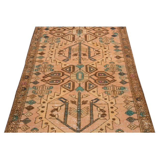 Tribal 1960s Vintage Distressed Handmade Tribal Peach Wool Runner For Sale - Image 3 of 9