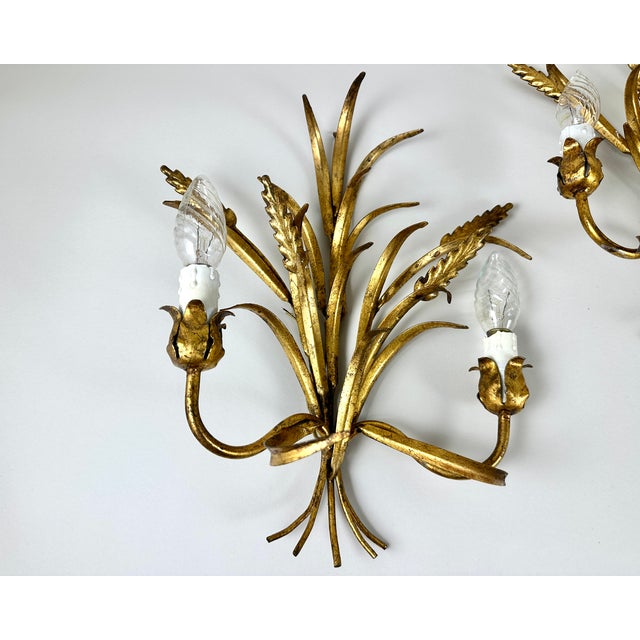 Art Deco Italian Wheat Sheaf Sconces in Bronze, Florence, 1950s, Set of 3 For Sale - Image 6 of 8