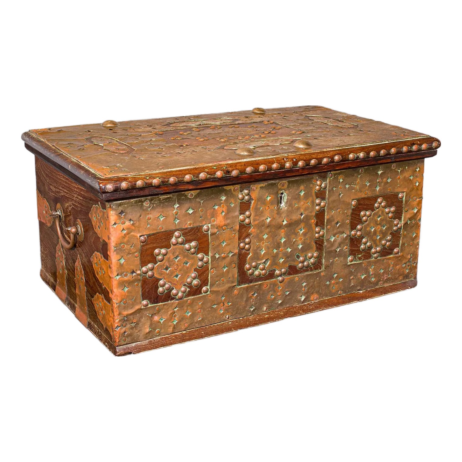 Small Antique Zanzibar Chest, East African Teak, Brass, Travel