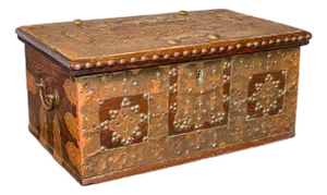 Small Antique Zanzibar Chest, East African Teak, Brass, Travel Trunk, Victorian