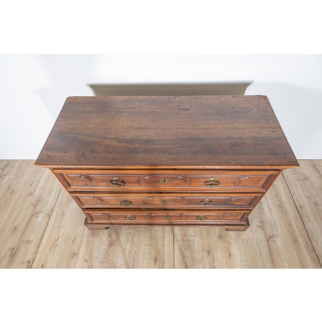 Rustic Emilian Bolognese Walnut Chest of Drawers with Rusticated Drawers, Mid-17th Cent For Sale - Image 3 of 8
