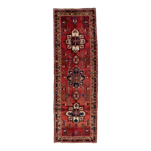 1960s Vintage Persian Heriz Red Handmade Medallion Wool Runner