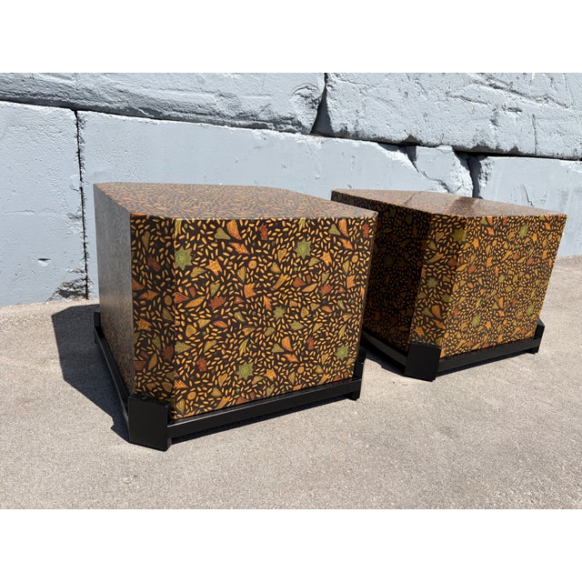 Black Pair End Tables, Side Tables, Fabric and Resin, 1980s For Sale - Image 8 of 17