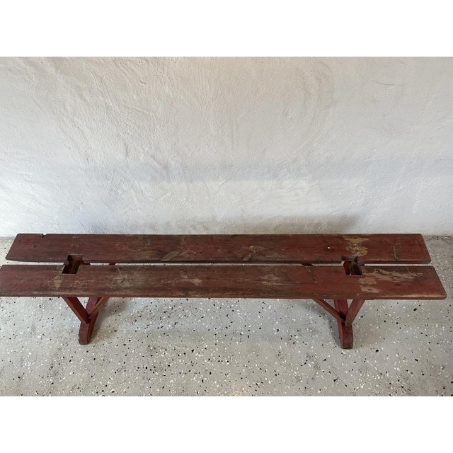 Earls 20th Century Rustic Swedish Wood Bench with Patinated Red For Sale - Image 10 of 18