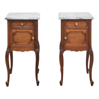 Walnut Bedside Cabinets with Marble Tops, 1890s, Set of 2 For Sale