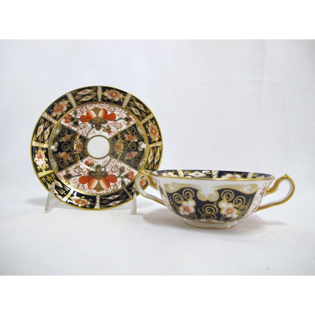 Blue Early 20th Century Royal Crown Derby 2451 Traditional Imari Bone China Soup Cup Bowl & Saucer Set - 4pcs For Sale - Image 8 of 14