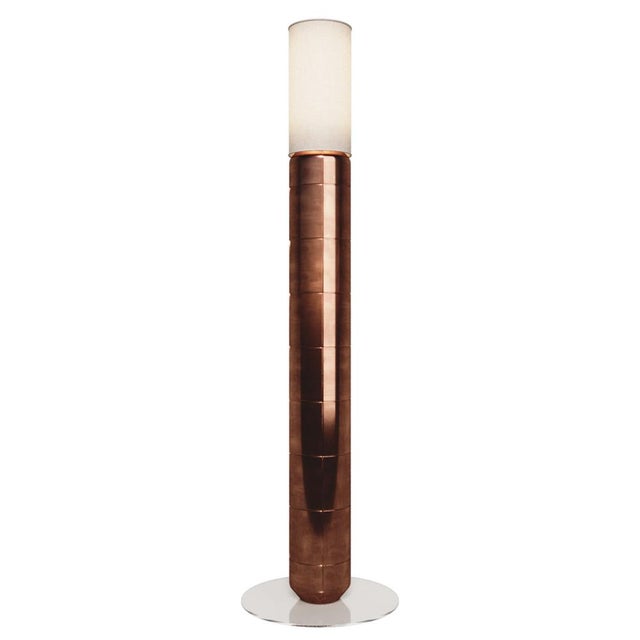 Glass Handcrafted Ceramic Floor Lamp in with Linen Cylinder Lampshade in Polished Amber Glaze by Svitanok For Sale - Image 7 of 7