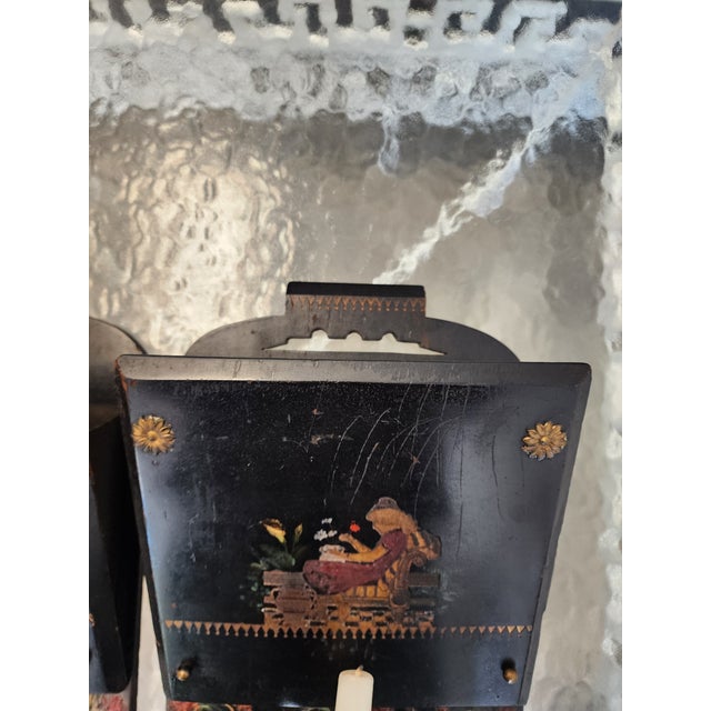 19th C. Chinoiserie Ebonized Wall Sconces & Letter Pockets - A Pair For Sale - Image 12 of 17