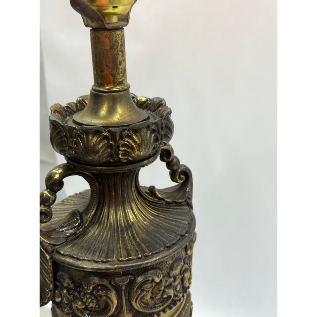 Vintage Neoclassical Cast Brass Urn Table Lamp With Black Marble Base For Sale - Image 6 of 13