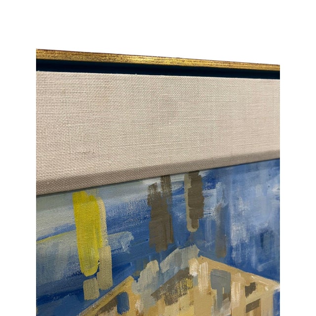 Wood 1970s “Acropolis” Watercolor Painting Blue & Yellow by Rae Stone Taub, Framed For Sale - Image 7 of 10
