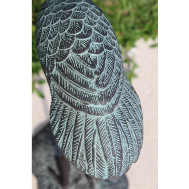 Vintage Hollywood Regency Verdigris Cast Metal Garden Crane Sculptures – Pair For Sale - Image 14 of 18