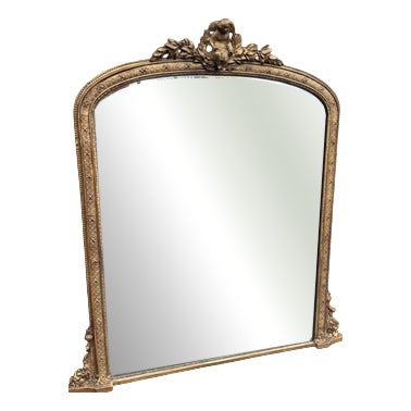 Large Antique English Arched Top Gilt Overmantle Mirror, 1800s For Sale
