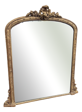 Large Antique English Arched Top Gilt Overmantle Mirror, 1800s
